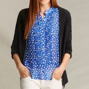 CABI ELECTRIC BLOUSE BLUE WHITE FLORAL PINTUCK PLEAT BLOUSE STYLE 5530 SMALL